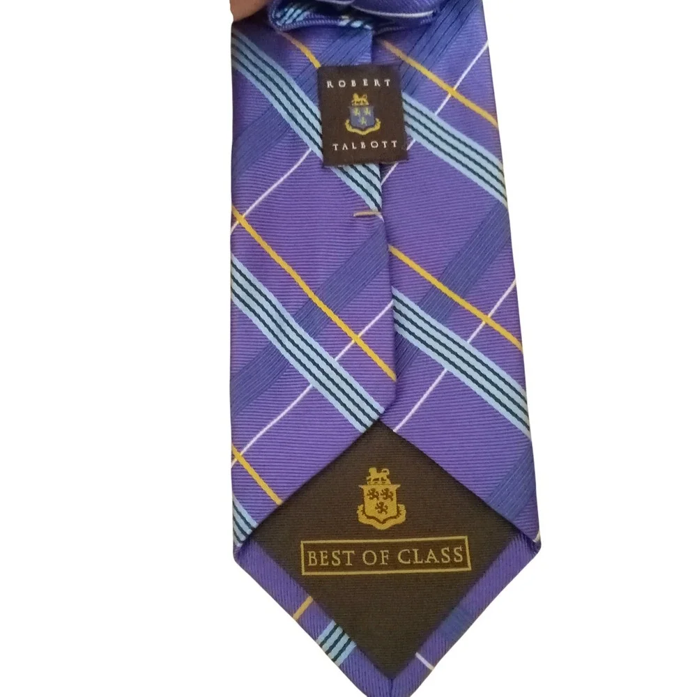 Robert Talbott Best of Class Purple Plaid Silk Tie Hand Made Monterey California